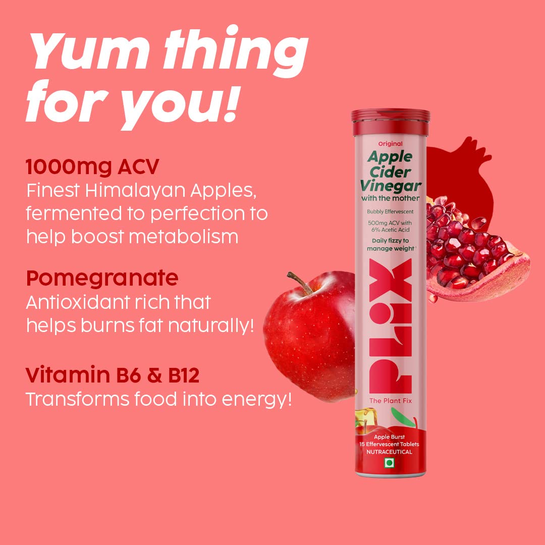 Plix Apple Cider Vinegar Daily Fizzy Tablets - Energy & Weight Support - 60 Tablets - Image 2