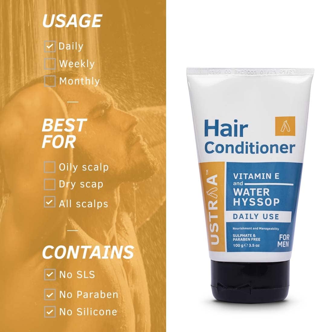 Ustraa Hair Conditioner for Men - Vitamin E & Water Hyssop, Daily Use - 100g - Image 5