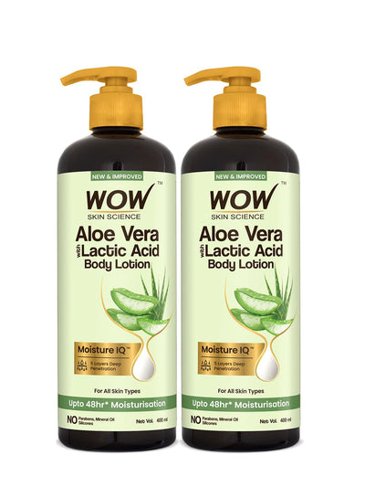 Wow Aloe Vera with Lactic Acid Body Lotion - Ultra Light Hydration, 400ml, Pack of 2