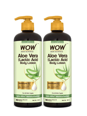 WOW Skin Science Aloe Vera wit Lactic Acid Body Lotion | Ultra Light Hydration | All Skin Type | 400ml | Pack of 2