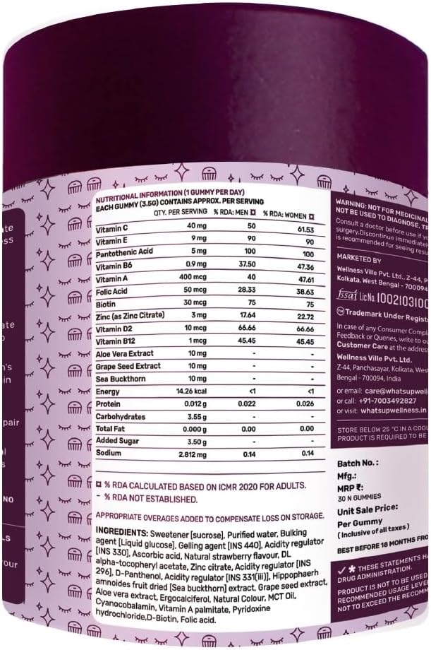 What's Up Wellness Beauty Gummies - Biotin & Superfoods Blend - 30 Gummies - Image 4