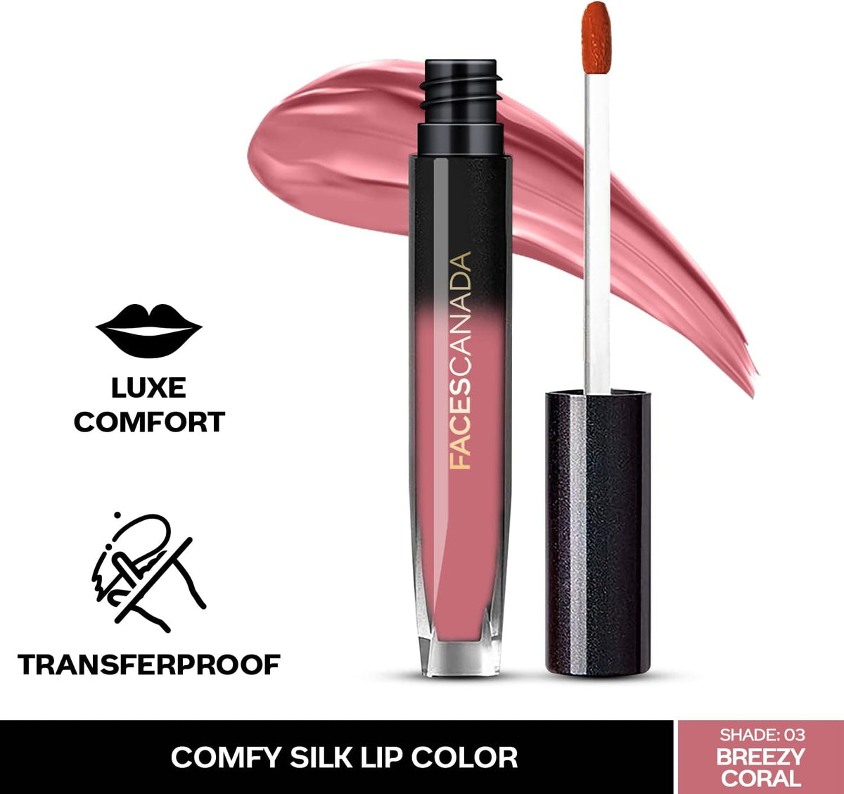 Faces Canada Comfy Silk Liquid Lip Colour - Breezy Coral 03 - Image 2