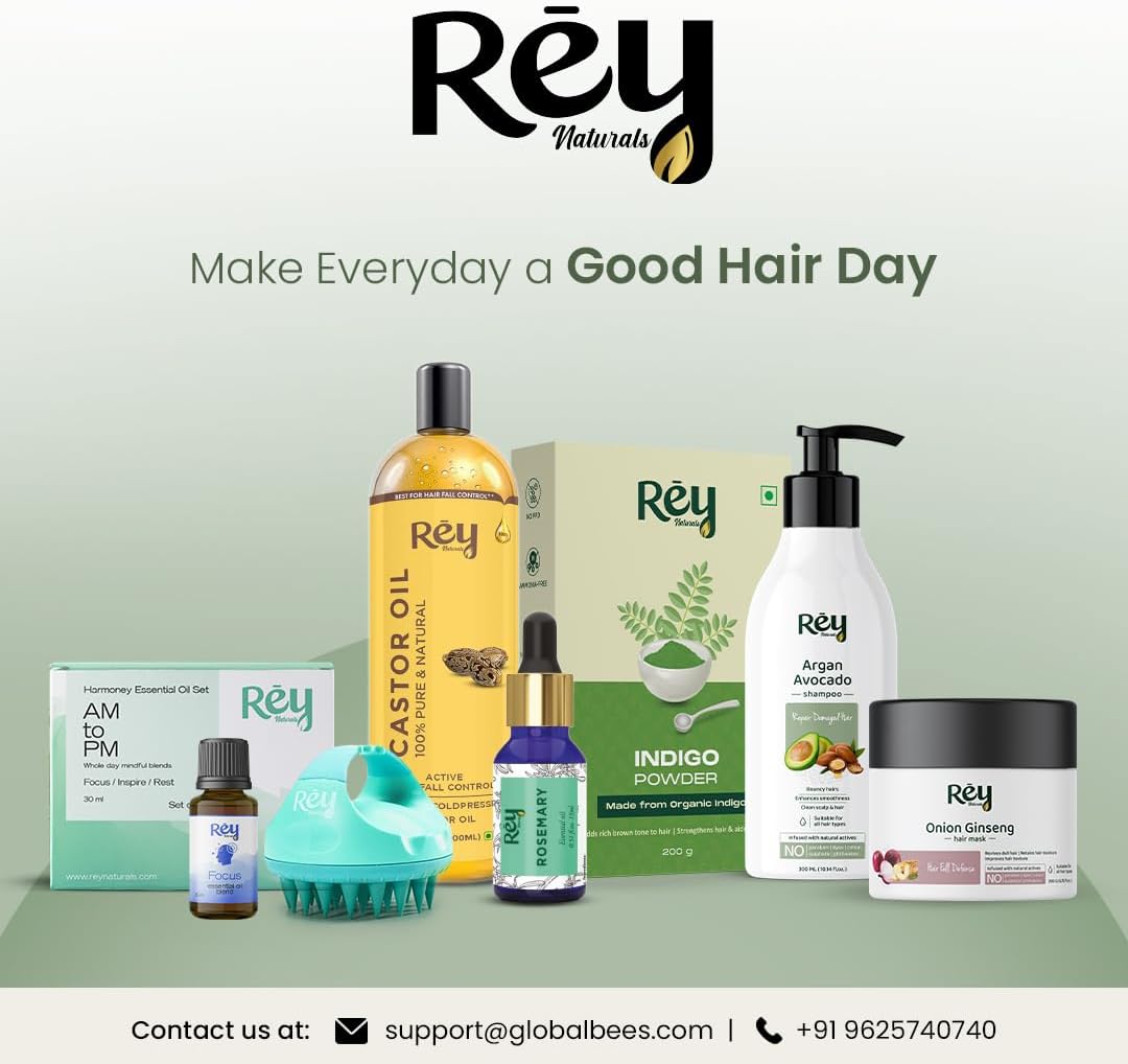 ReyNaturals Complete Hair Care Kit - Castor, Coconut, Almond, Rosemary, Tea Tree Oils - Combo Pack - Image 8
