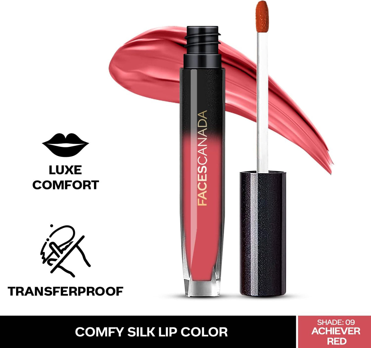 Faces Canada Comfy Silk Liquid Lip Color - Achiever Red 09 - Colour Cosmetics - Image 2