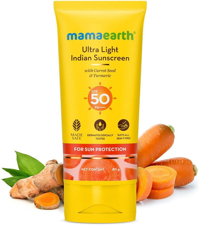 Mamaearth Ultra Light Indian Sunscreen SPF50 PA++++ - Carrot Seed & Turmeric, 80g - Image 3