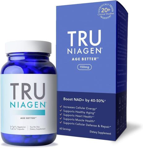 TRU NIAGEN - Patented Nicotinamide Riboside Nad+ Supplement. Nr Supports Cellular Energy Metabolism & Repair, Vitality, Healthy Aging Of Heart, Brain & Muscle - 60 Servings / 120 Capsules - Pack Of 1