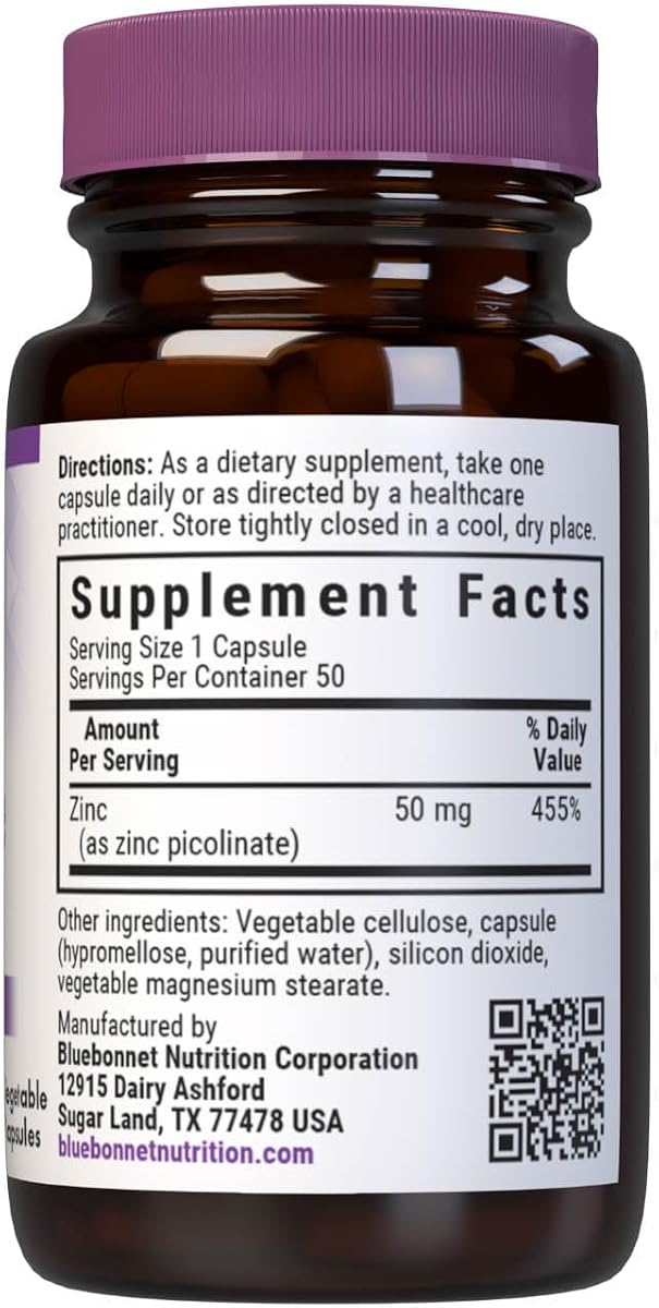BlueBonnet Zinc Picolinate 50mg - Immune & Prostate Support - 50 Capsules - Image 2