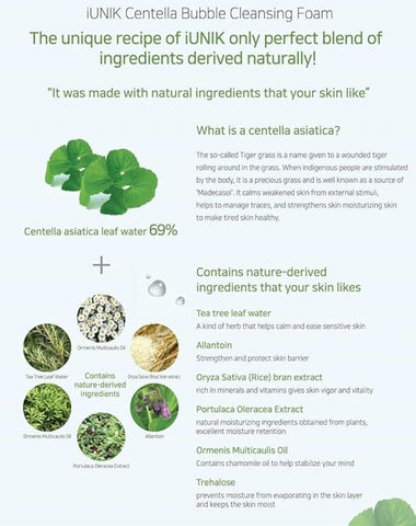 IUNIK Centella Bubble Foaming Vegan Facial Cleanser Extract, Soothing, Moisturizing, Exfoliating Whiteheads