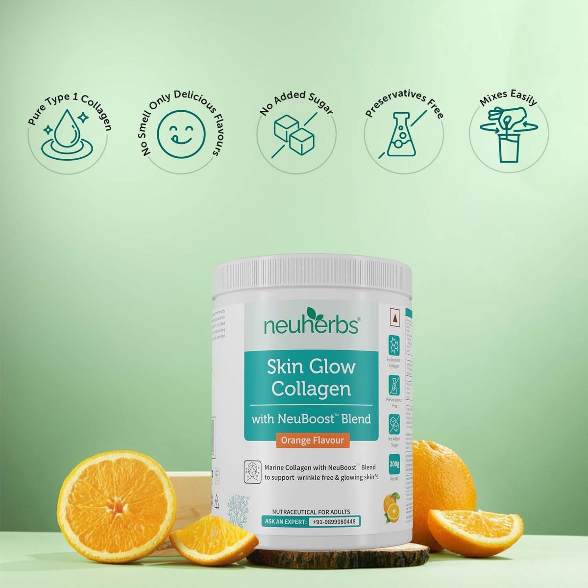 Neuherbs Skin Glow Marine Collagen Powder - Orange Flavour, 200g - Image 8