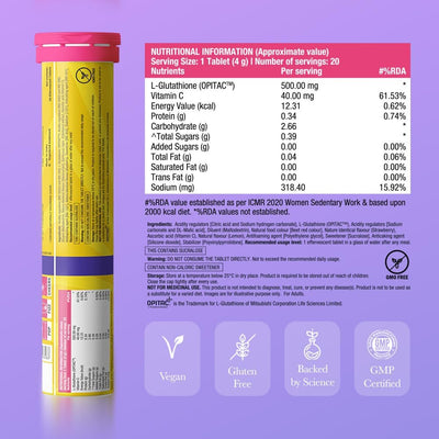 Chicnutrix Glutathione Tablets with Vitamin C - 500mg, 20 Count, Sugar-Free - Image 3