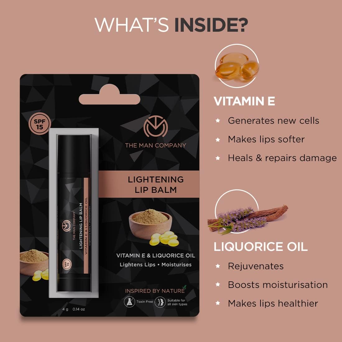 The Man Company Lightening Lip Balm with Vitamin E, Coconut & Olive Oil - 4gm - Image 2