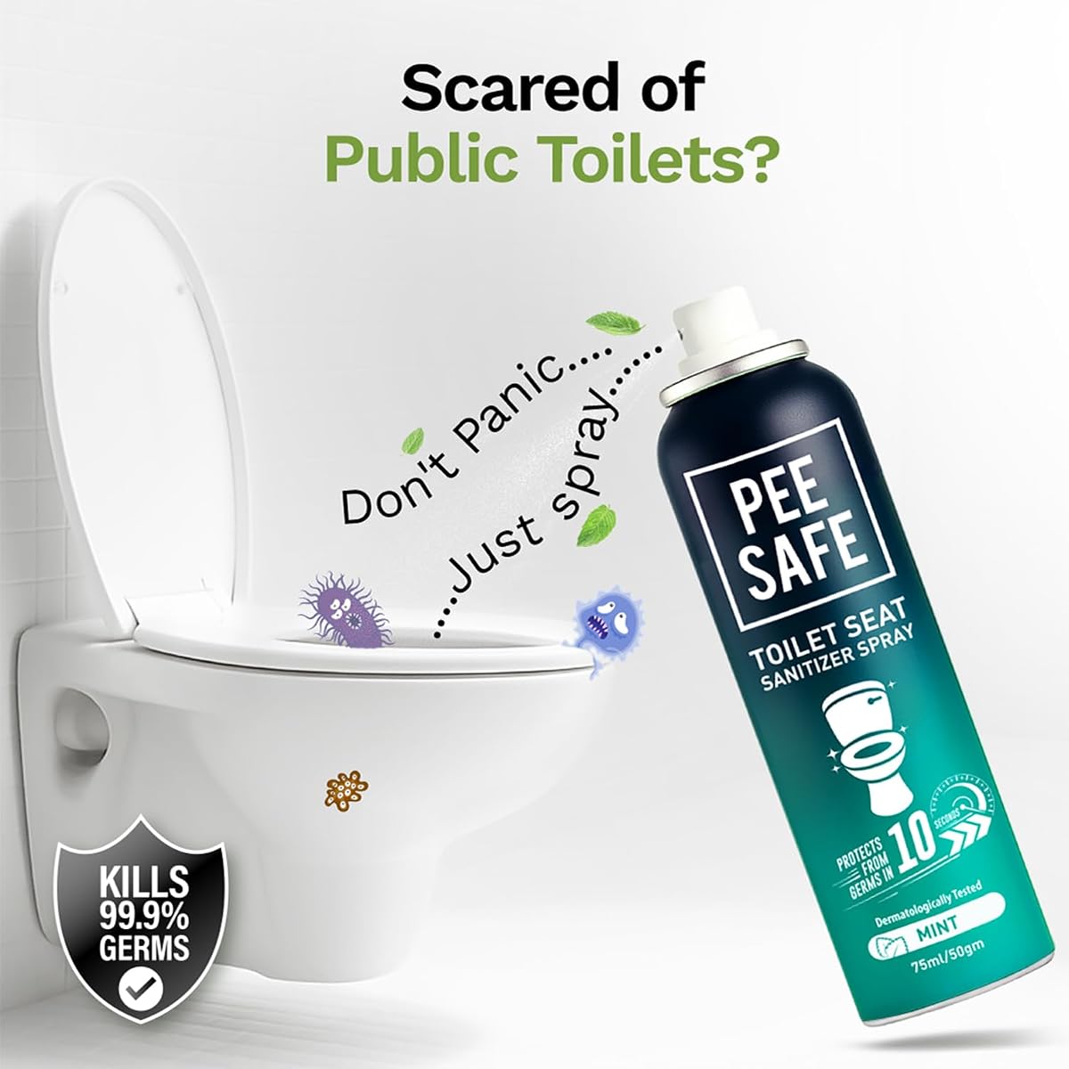 Pee Safe Toilet Seat Sanitizer Spray - Mint, IPA Formula, 75 ml - Image 2
