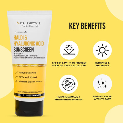 Dr. Sheth's Haldi & Hyaluronic Acid Sunscreen 80 gm