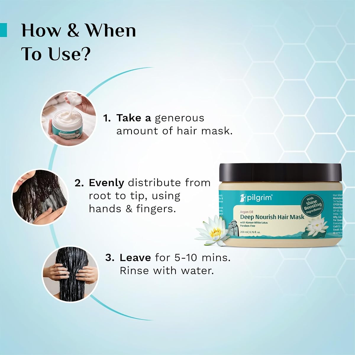 Pilgrim Argan Oil Hair Mask with White Lotus & Camellia - 200ml - Image 6