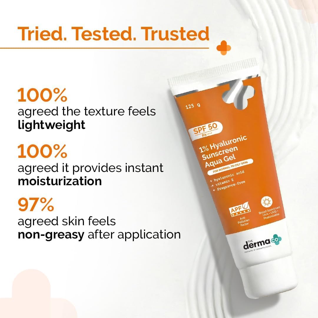 The Derma Co Sunscreen SPF 50 Aqua Gel - 1% Hyaluronic Acid, PA++++, 80g - Image 6