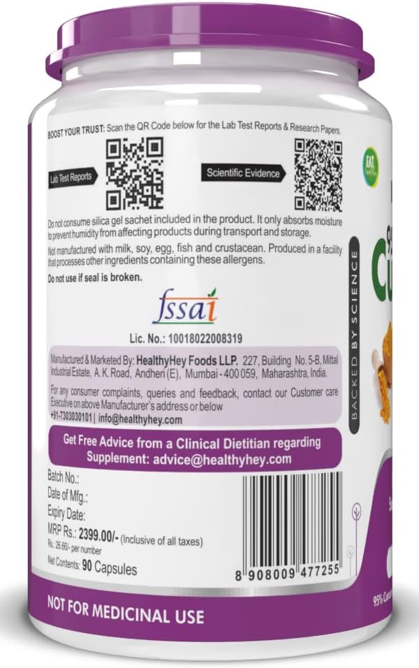 HealthyHey Curcumin with Bioperine - Organic Turmeric, 1310mg, 90 Veg Capsules - Image 8