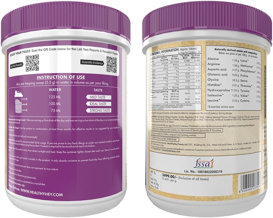 HealthyHey Nutrition Gold Series Hydrolysed Bovine Collagen Type 1 & 3, 200g - Orange - Image 8