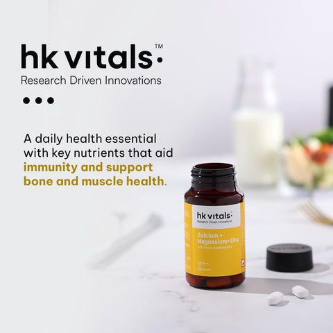 HK Vitals كالسيوم ومغنيسيوم وزنك (90 قرصًا) | مع فيتامين د3، مكمل غذائي غني بالكالسيوم للنساء والرجال | لصحة العظام ودعم المفاصل