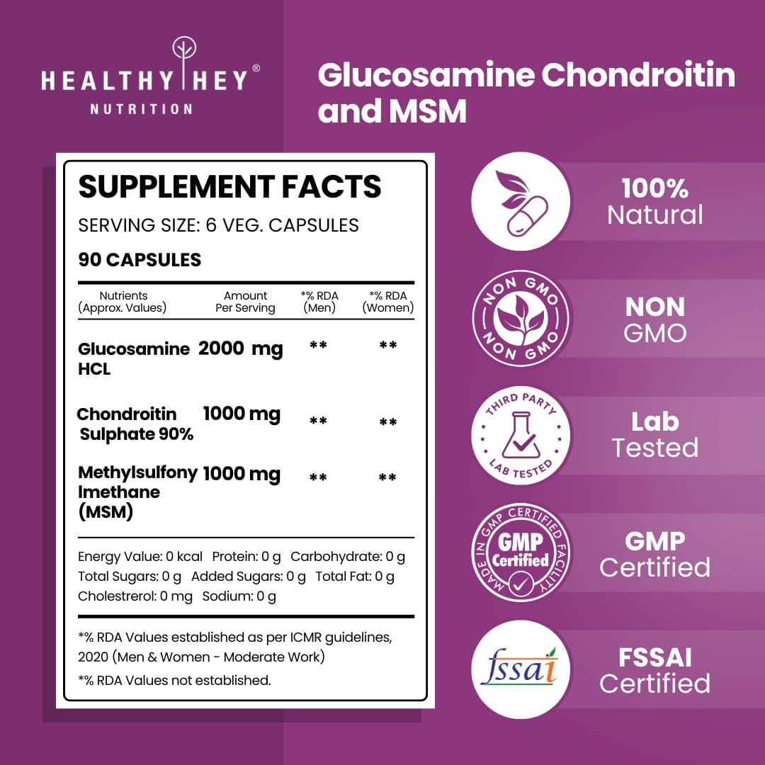 HealthyHey Double Strength Glucosamine, Chondroitin & MSM Capsules - 2000 mg, 90 Count - Image 2