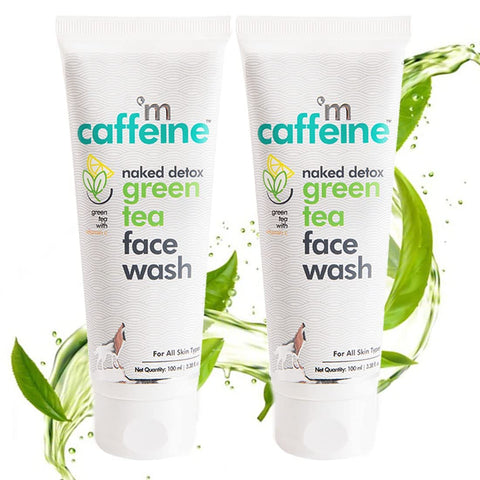mCaffeine Naked Detox Green Tea Face Wash (Pack Of 2)| Dirt Removal | Vitamin C, Hyaluronic Acid | All Skin | Paraben & SLS Free | 100 ml