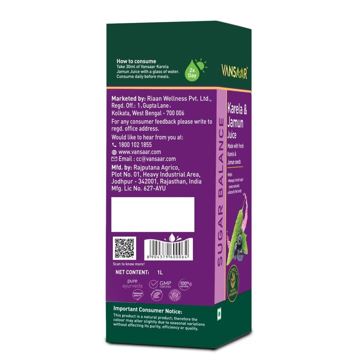 Vansaar Karela Jamun Juice - Functional Hydration, 1 Litre - Image 7