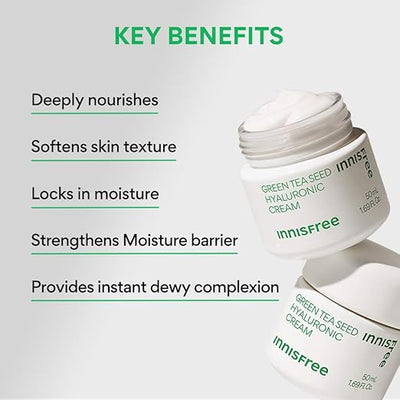 Innisfree Green Tea Seed Hyaluronic Face Moisturiser Cream, 50ml - Image 6