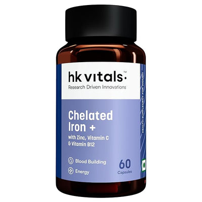 HK Vitals Iron + Folic Acid Supplement (60 Capsules) | With Zinc, Vitamin C & Vitamin B12, Supports Blood Building | Immunity And Energy