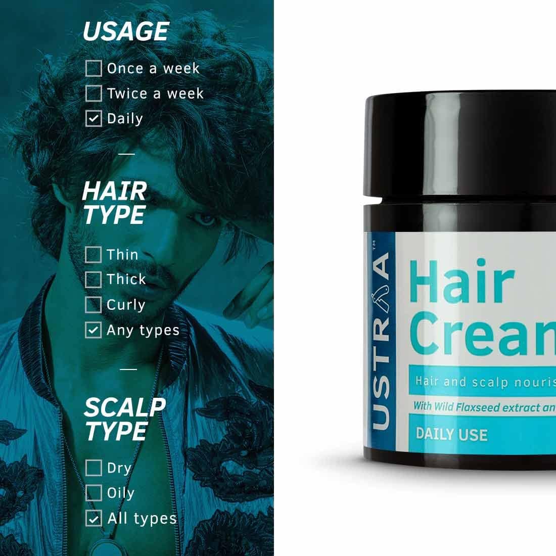 USTRAA Hair Cream with Wild Flaxseed extract and Wheat Germ Oil DAILY USE 100g