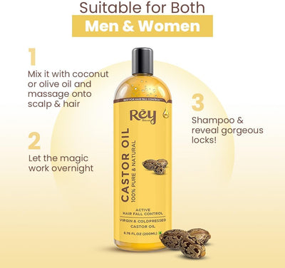 ReyNaturals Cold-Pressed Castor Oil - Hair Treatment & Moisturizer - 200ml - Image 5