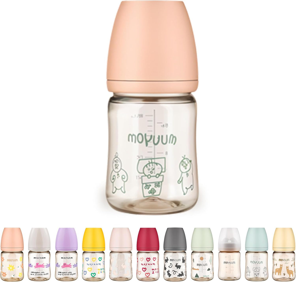 Moyuum PPSU All-in-One Feeding Baby Bottle with Nipple 170ml (0-3 months) - Anti Colic, BPA Free & Easy Clean Wide-Neck Non-Tip Stable Base - Dear Dear Edition - Coral Pink