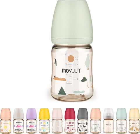 Moyuum PPSU All-in-One Feeding Baby Bottle with Nipple 170ml (0-3 months) - Anti Colic, BPA Free & Easy Clean Wide-Neck Non-Tip Stable Base - Cloud Edition