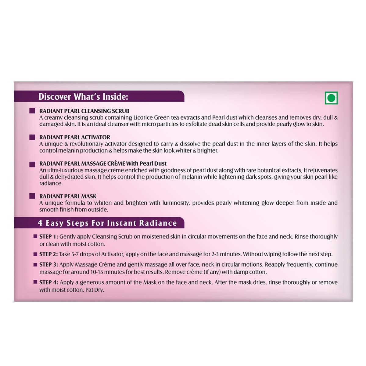 Lotus Herbals Radiant Pearl Cellular Glow Facial Kit, Masks & Exfoliators - Image 2