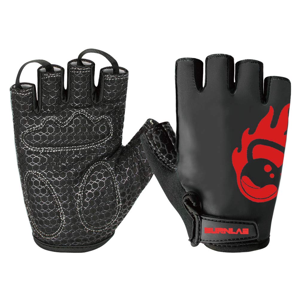 Burnlab Flex Gym Gloves for Men and Women - Ideal for Weightlifting, Cycling, Crossfit, Offers Good Grip and Soft Padding (Black & Red Large)