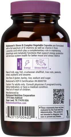 Bluebonnet Nutrition Stress B Complex Vegetable Capsules, 50 Count