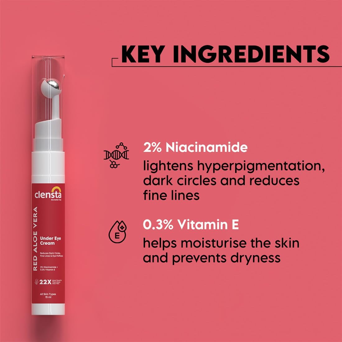 Clensta Red Aloe Vera Under Eye Cream - Face Treatment, 15g - Image 4