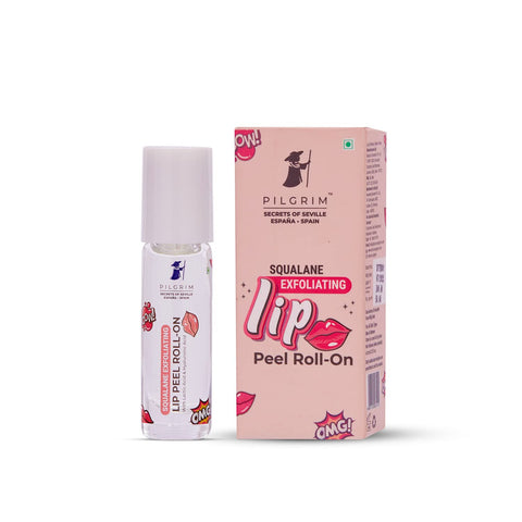 Pilgrim Spanish Squalane Lip Peel Roll-on with lactic acid & hyaluronic acid |Squalane exfoliating lip peel for soft & glossy lips | Hydrating dry & flaky lips |Women & Men's | 6 ml (Transparent)