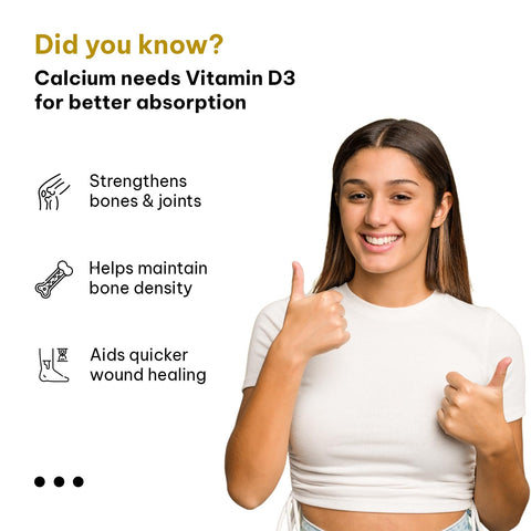 مكمل غذائي من إتش كيه فيتالز بالكالسيوم وفيتامين د3 للنساء والرجال (90 قرصًا) | غني بالمغنيسيوم والزنك | لصحة العظام والمفاصل بشكل كامل