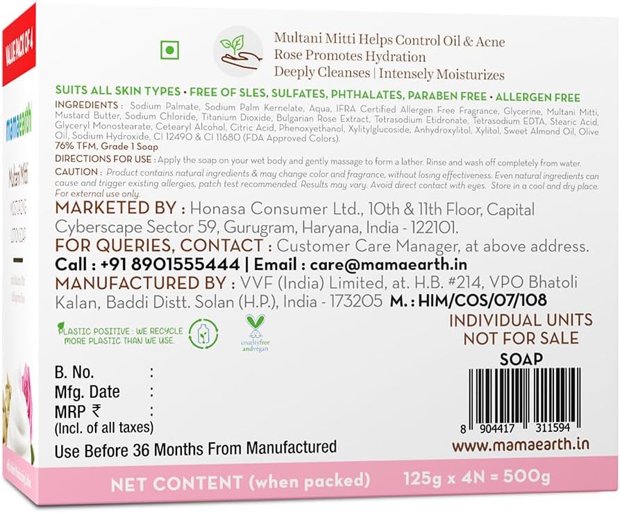 Mamaearth Multani Mitti & Rose Lotion Soap, Moisturizing, 125g Pack of 4 - Image 7