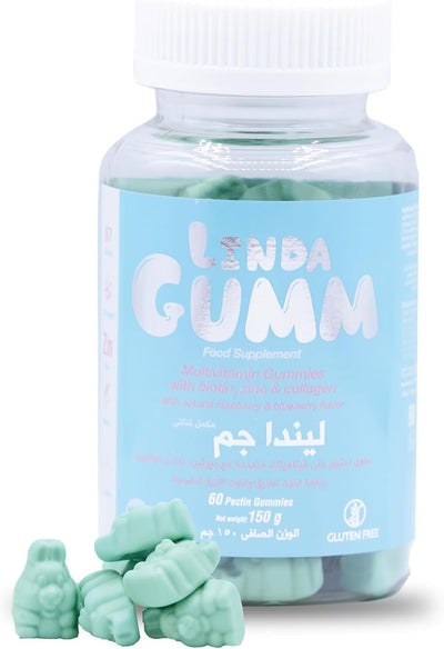 Lindagum Biotin 500 mcg with Vitamins Blueberry and Raspberry Flavor 60 Gummies