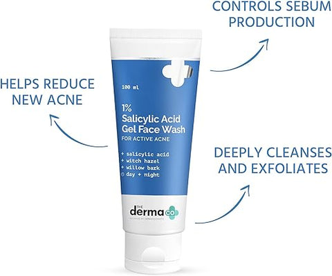 Sun Protection Kit - THE DERMA CO 1% Salicylic Acid Gel Face Wash 100 ml + Pilgrim Vitamin C Invisible Sunscreen SPF 50 PA Combo