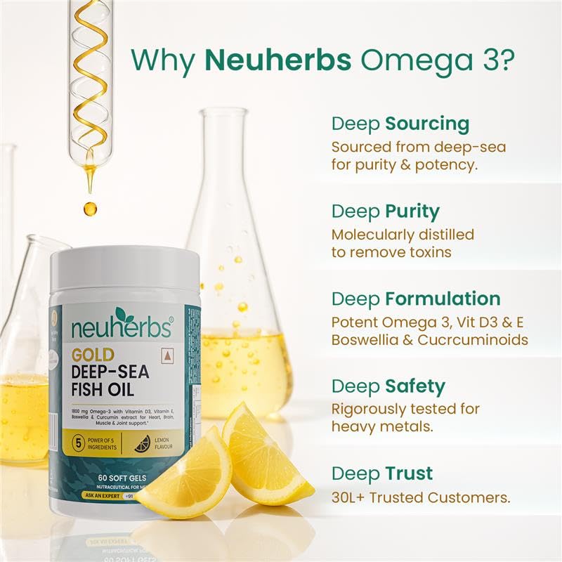 Neuherbs Gold Deep Sea 6X Omega 3 Fish Oil Capsules - 60 Softgels