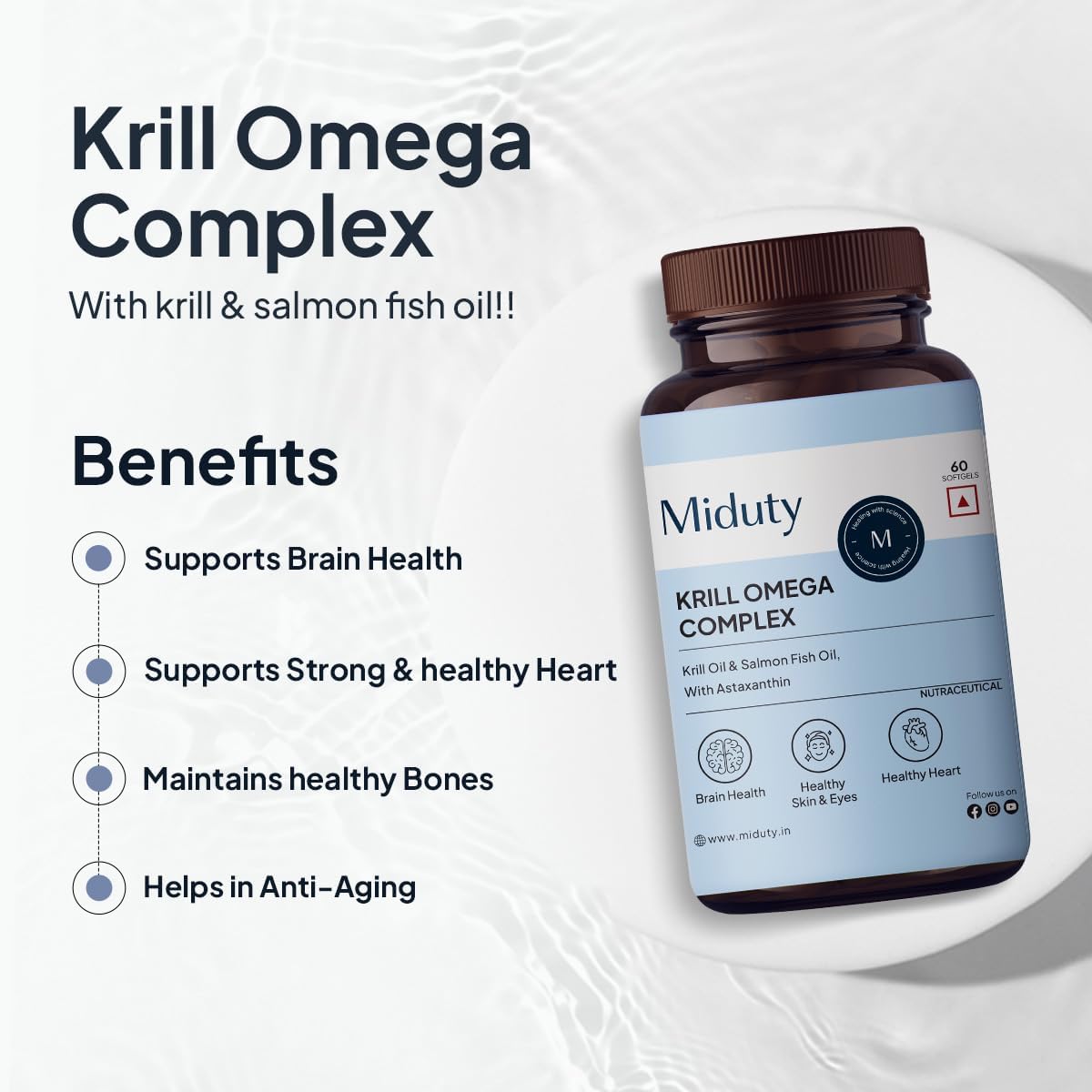Miduty Antarctic Fish Krill Oil Softgels - Triple Strength Omega-3 with Astaxanthin - 60 Capsules - Image 3