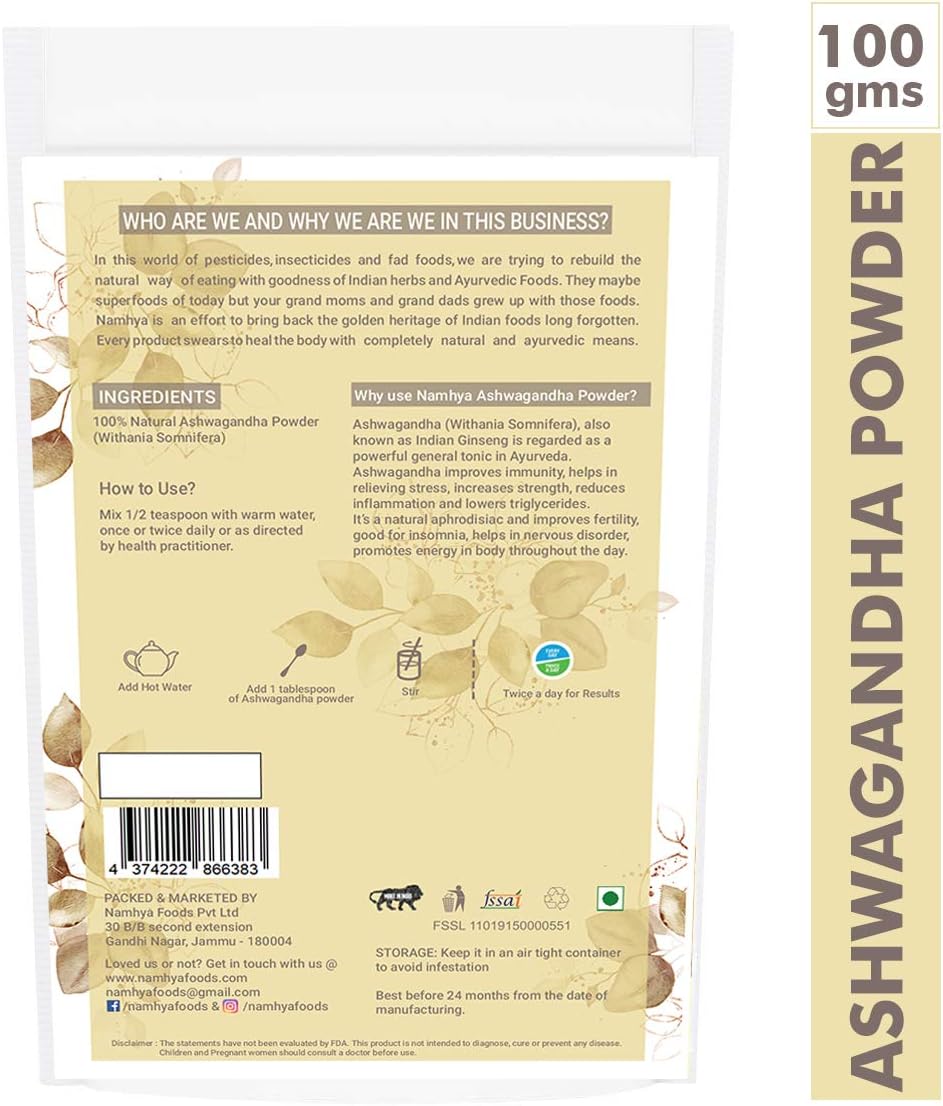 Namhya Ashwagandha Powder - Herbal Ayurvedic Adaptogen 100g - Image 2