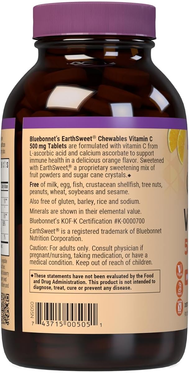 Bluebonnet EarthSweet Chewable Vitamin C 500mg Tablets - Vegan, Gluten-Free - 90 Count - Image 3