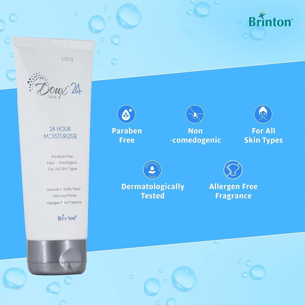 Brinton Doux 24 Hour Moisturizer Cream - Lightweight, Non-Greasy - 100g - Image 3