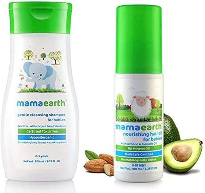 Mamaearth Gentle Cleansing Shampoo, 200ml + Nourishing Hair Oil For Babies, 100ml, Pack of 2