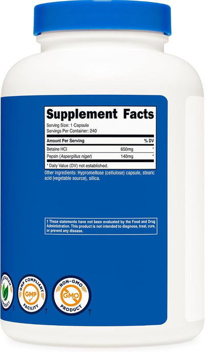 Nutricost Betaine HCl + Pepsin Capsules, 790mg - 240 Count - Image 4
