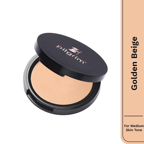 Pilgrim Golden Beige Matte Finish Compact Powder Absorbs Oil, Conceals & Gives Radiant Skin