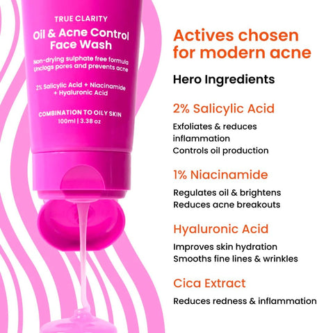 Foxtale True Clarity Oil and Acne Control Face Wash - 100ml