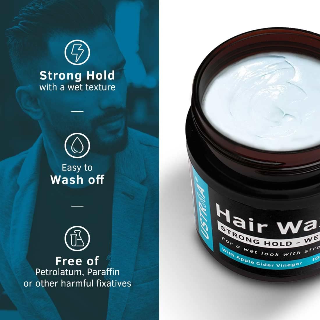 USTRAA Hair Wax Strong Hold - Wet Look with Apple Cider Vinegar 100g